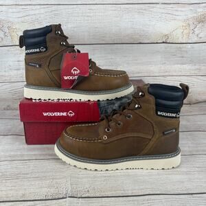 Wolverine Mens Sz 7.5M Trade Wedge Waterproof Work Boots Brown Leather